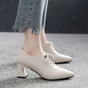 Women's Lace-up Fashion Shoes With Pointed Toes and Thick Single Shoes